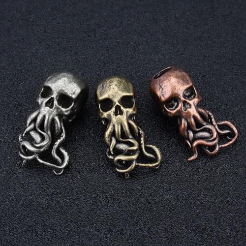 Punk Brass Knife Bead Key Ring Pendants Copper Skull Keychains Rope Beads Paracord Car Accessories