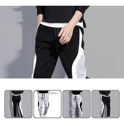 Trousers Color Matching Warm Elastic Waist Mid Waist Loose Pants Sports Pants for Work