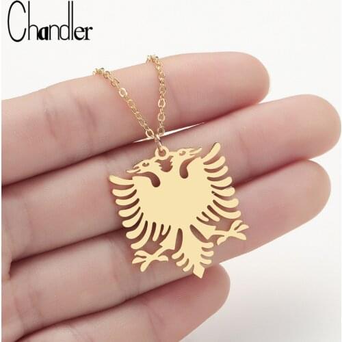 Chandler Hot Albania Eagle Necklace Coat of Arms Double Headed Eagle Necklaces Ethnic Stainless Steel Pendant Female Male Gifts