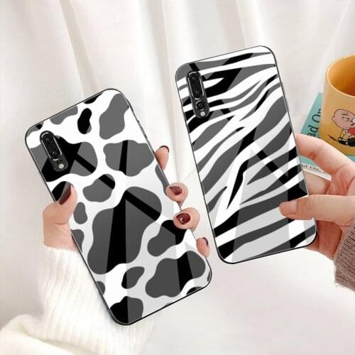 Fashion Animal Cow Tiger Snake Pattern Phone Case Tempered Glass For Huawei P30 P20 P10 lite honor 7A 8X 9 10 mate 20 Pro