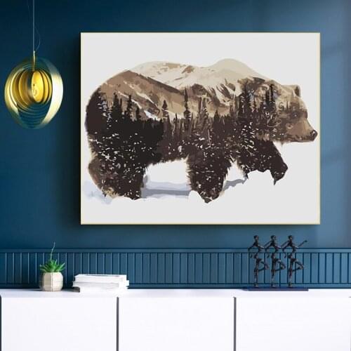 Digital oil painting diy black bear animal landscape painting hand painting