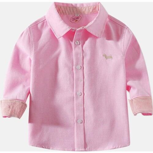 Kid Girls Blouse Spring Autumn Stripe Long Sleeve Cotton Shirts Turn-down Collar Baby Boys Toddler Tops Childrens Clothing Pink