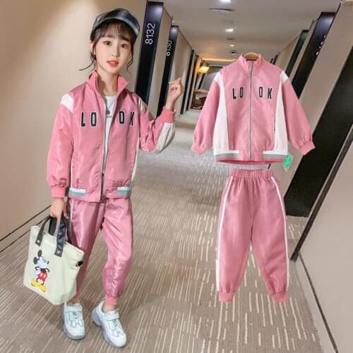 Kids Sport Clothes Girls Letter Clothes For Girls Patchwork Clothes Girl Coat + Pants Childrens Tracksuit 6 8 10 12 14