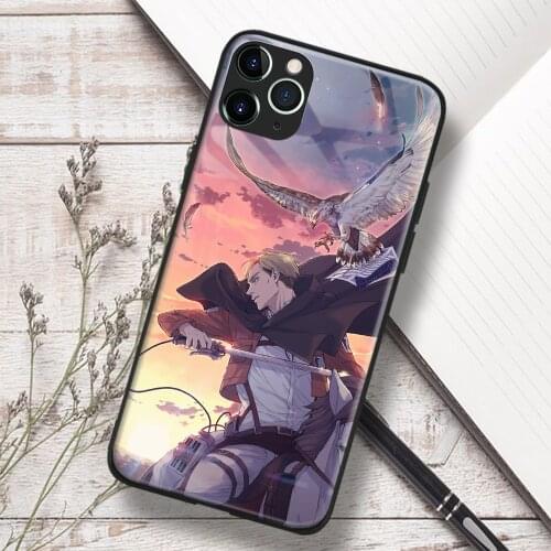 Erwin Smith Attack on Titan anime Soft TPU Glass Phone Case for IPhone SE 6s 7 8 Plus X Xr Xs 11 12 Mini Pro Max Samsung