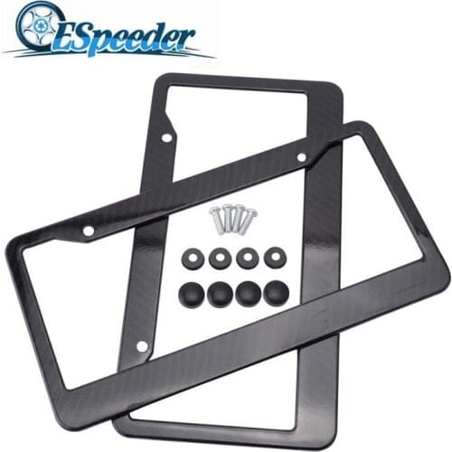 ESPEEDER 2pcs Carbon Fiber License Plate Frame Tag Cover Holder Fit Vehicles USA Canada Standard License Plate Frame Black