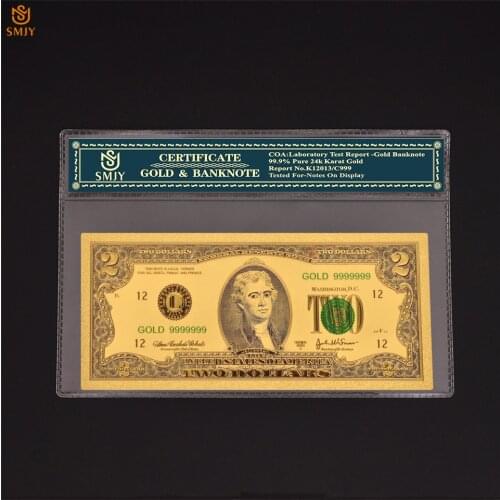 Hot Sale Color US Currency Paper 2 dollar banknotes In 24k Gold Money Fake Banknotes Collections And Fun Gift