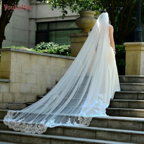 YouLaPan V73 Bridal Veil 2020 With Lace Applique Bridal Veil with Comb Wedding Veil 3 M Veil for Bride Ivory Cathedral Veil