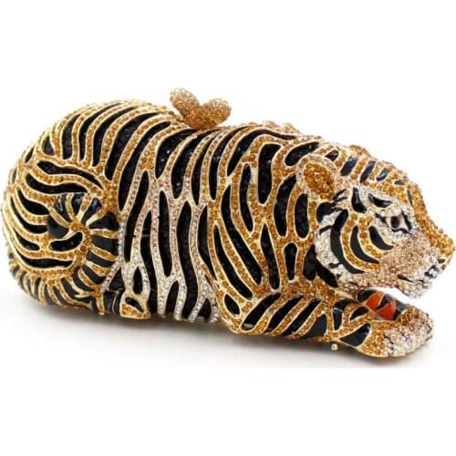 19x8CM Tiger Rhinestone Bag Corrugated Metal Crystal Dinner Bag Handmade Diamond Bag Women Clutch Bag a6891