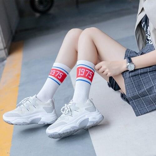 Harajuku Socks for Women Girls Student Letter Year Spring Autumn Sock Cotton Breathable Comfortable Short White Socks calcetines