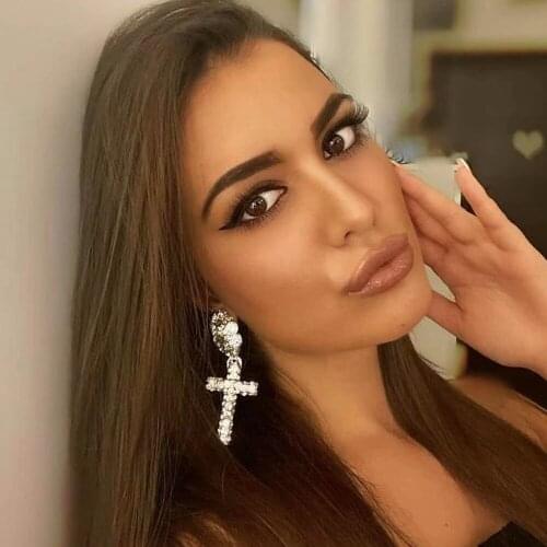 HYSECMAO Luxury Shining Crystal Drop Earrings Silver Color Geometric Rhinestone Dangle Earrings for Women Wedding Party Jewelry