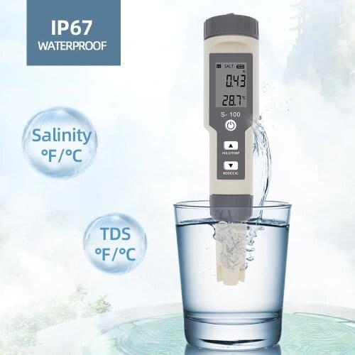 Waterproof Salinometer S-100 Salt Meter Portable Salt TDS Tester Pool Drinking Water Salinity Tester Water Quality Monitor40%off