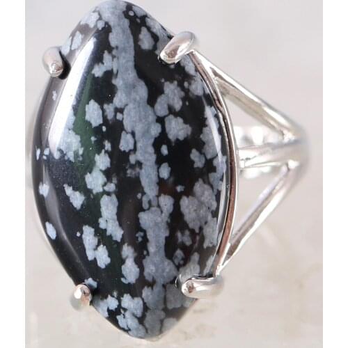 Finger Ring For Woman Natural Stone Gem Olive Beaded Ring Snowflake Obsidian Resizable Ring Jewelry Gift 1Pcs Z355