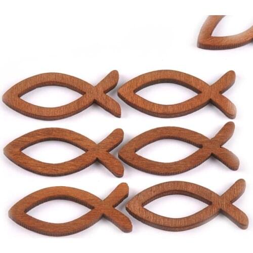 50pcs Brown Wooden Fish Shape Crafts For DIY Handmade Scrapbooking Accessories For Home Decoration Art Ornaments 15x35mm M0993