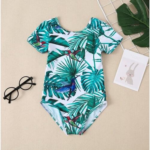 Girls Summer Swimsuit Kids Bikini Girls Summer Vacation Seaside Clothes Green Leaf Pattern Cute Girl Baby Fashion Swimwear
