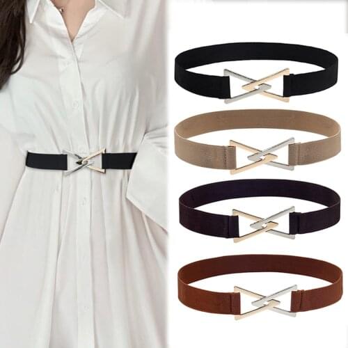 Fashion Lady Wide Belts Women Wide Elastic Belt Buckle Waist Dress Stretch Fashion Design Daily Casual Solid Color Soft Belt