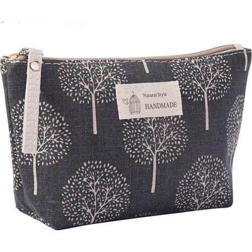 Soft Canvas Bear Tree Print Pattern Womens Travel Storage Bag Toiletries Organizer Purse Cosmetic Pouch Make Up Bags