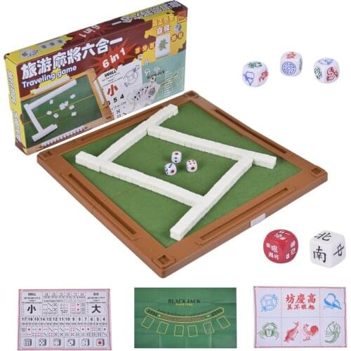 6 In 1 Combination Mini Game Set All In 1 Foldable Mahjong Board Table Games Set Includes Poker Sic Bo