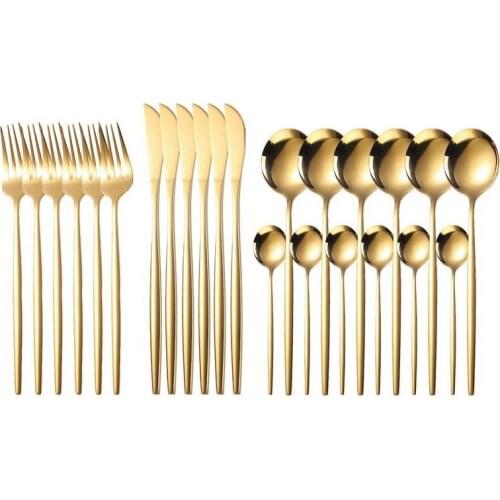24PCS/6SET Dinnerware Golden Cutlery Sets Tableware Complete Sets Of Dishes Complete Table Cutlery Lunch Knife Spoons Forks Sets