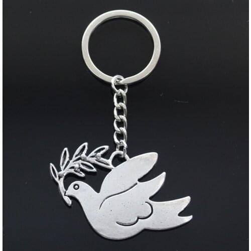 New Keychain 38x56mm Peace Dove With Olive Pendants DIY Men Car Key Chain Ring Holder Keyring Souvenir Jewelry Gift