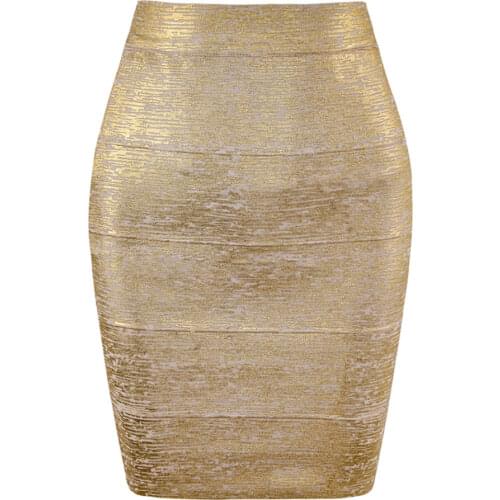 Wholesale Women Summer Fashion Sexy Gold Bronzing Bandage Skirt 2021 Designer Night Club bodycon Pencil Skirt Faldas 46cm