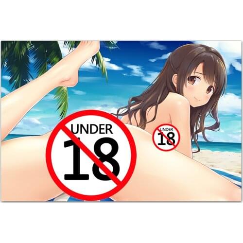 Anime Girl on the Beach Poster Canvas Cloth Fabric Print Painting Cartoon Wall Art Pictures For Living Room Decor Animation