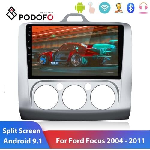 Podofo Android 9.1 Car Radio Car Multimedia player 2 Din 9'' GPS WIFI Split Screen Audio Player For Ford Focus 2004 - 2011