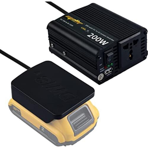 DC 18v to AC 110V/220V battery inverter for dewalt 20v lithium-ion battery 200W Power Station generator with Dual USB AC OUTPUT