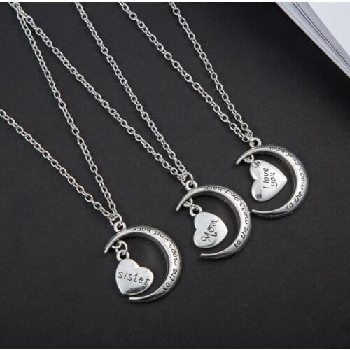 Vintage Moon Heart Love Pendant Necklaces For Women Girls Gold Silver Color Chain Choker Necklace Simple Jewelry bijoux collares