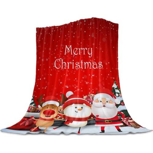 Christmas Tree Santa Claus Snowman Elk Throw Blanket for Sofa Christmas Decoration Bedspread Portable Microfiber Flannel Blanket
