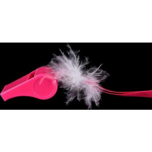 Hot Pink Plastic Whistles With Threaded Strap Hen Party Fashion White Feathers Whistling For Festival Decor SN1730