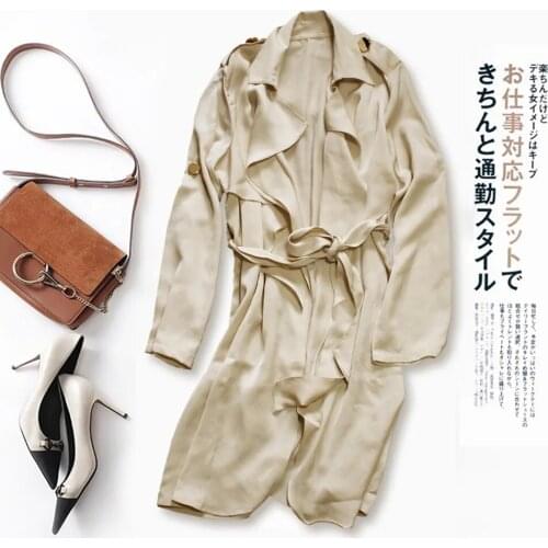 Silk silk lapel windbreaker female mulberry silk medium-sized small coat spring new