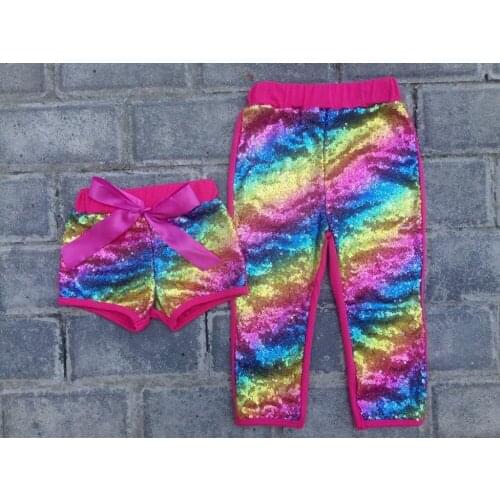 Rainbow Baby Rose Sequin Shorts for Girl Birthday Outfit Sequin Girls Party Shorts Gold Glittery Bead piece Shorts kids pants