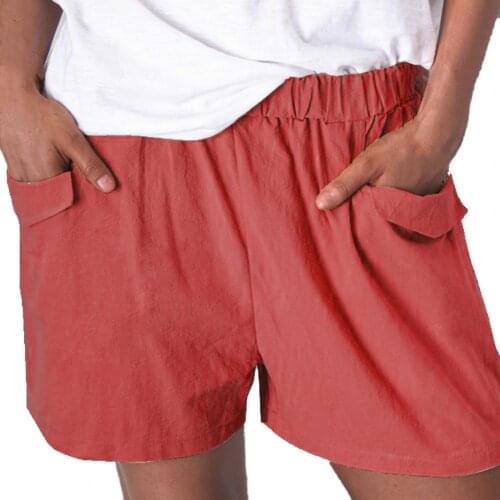 Solid Color Shorts Women Elastic High Waist Woman Shorts Summer Casual Short Women Plus Size Pocket Loose Shorts Femme Shorts