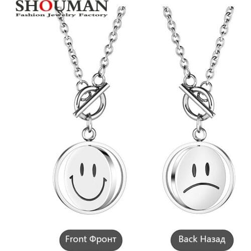 SHOUMAN Gothic Smile Face Neck Pendant Women Men Long Chain Goth Party Necklace Couple Jewelry 2021 Cool Streetwear Kpop Collar