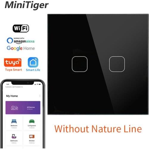 Minitiger Luxury 2 Gang Glass Panel Wifi Wall Touch Sensor Switch Smart Light Switch Control Compatible With Alexa Google Home