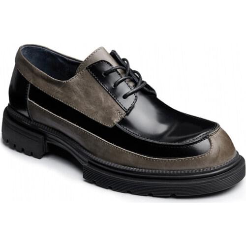 Business Men Formal Cow Genuine Leather Shoes Lace Up Colors Mixed Block Heels Wedding Dress Shoes Man Vintage Office Work Shoes