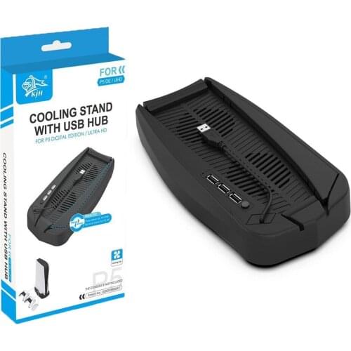 Vertical Stand with Dual Cooling Fan for PS5 Digital Edition Ultra HD 3 USB Ports Hub Cool Base Dock for PS5 DE/UHD Game Console