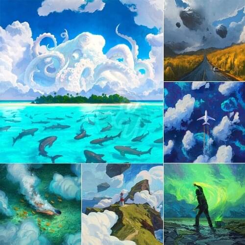 WEIWEI Scenic Diamond Painting Diamond Embroidery Full Square/round Blue Sky Landscape 5D Diy Diamond Setting for Bedroom Decor