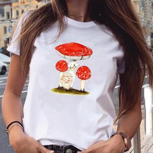 Vintage Pink Mushroom Girls Printed Women Tshirt Harajuku Shirt T Shirt Women Tops Casual Summer Short Sleeve Tee Shirt Femme