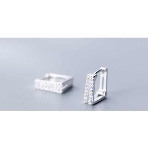 MloveAcc 100% Real 925 Sterling Silver Double Layer Geometry Square Hoop Earrings Clear CZ for Women Lady Authentic Jewelry Gift