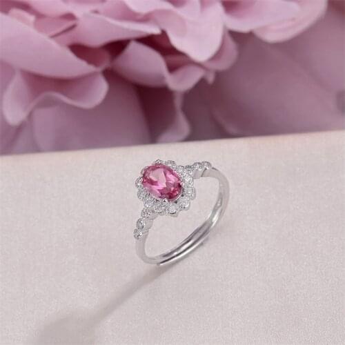 Fine Jewelry Rings For Women S925 Silver Natural Pink Oval Topaz 7*5mm Gemstone Adjustable Ring Vintage Jewellry R-TO020
