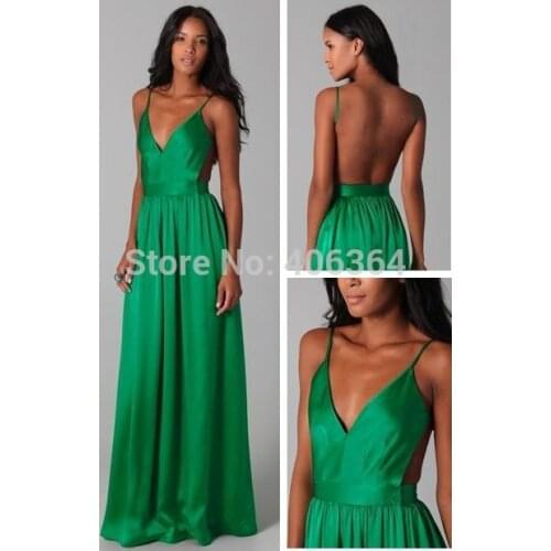Sexy&Hot Green V-Neck Spaghetti Strap Open Back Prom Dresses 2018 New Fashion Evening Gown Party Dress