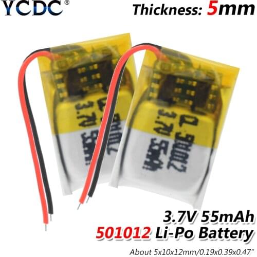 Rechargeable 1/2/4PCS 501012 55mah 501012 Lithium Polymer Lipo Battery For TWS Bluetooth Headset MP3 MP4 Speaker Smart Wear