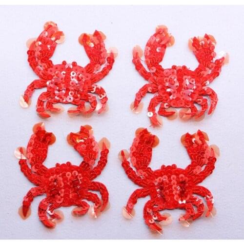 1PCS Hand Nailed Bead Scarlet Sequin Patch, Crab Patch, Embroidery Garment Decoration Patch, Nail Bead Hand Sewing