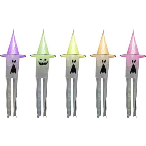 5Pcs Halloween Ghost Windsock LED Light Hanging Spooky Ghost Flag For Indoor Outdoor Props Decorations Wind Streamer