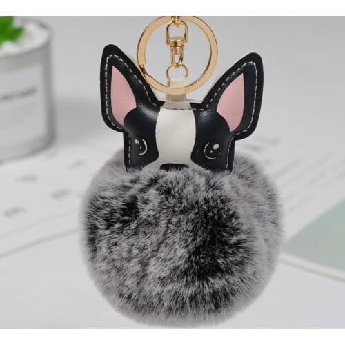 8CM New Rex Rabbit Two-color Gradient PU Dog Hair Ball Keychain Doll Puppy Bag Car Charms Pendant