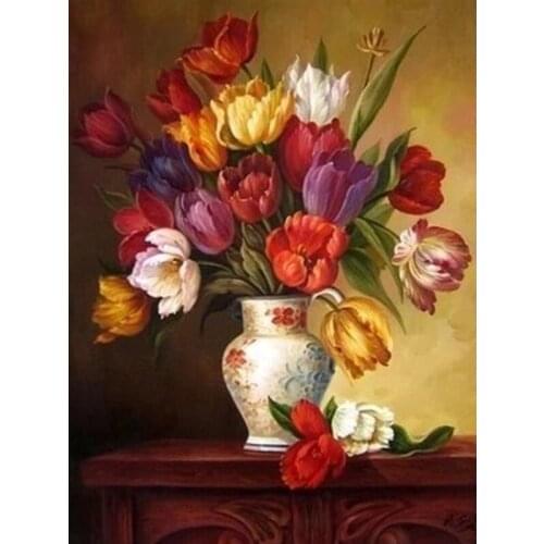5D DIY Diamond Painting Tulip Flowers Vase Full Drill Diamond Embroidery Cross Stitch Mosaic Rhinestone Home Decor Gifts