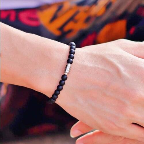 Natural Onyx Lapis Lazuli Beaded Bracelet Men Stainless Steel Jewelry 6mm Small Stone Braclet Accessories Gift For Best Friend