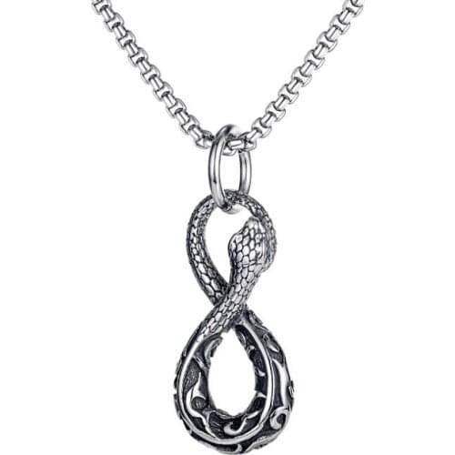 Stainless Steel Vintage Snake Infinite Men Punk Rock Pendant Necklace Jewelry Gift For Him with Chain