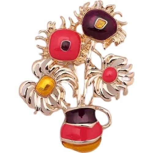 Tribute to Van Gogh Sunflower Classic Reprint with drop glaze enamel alloy texture fashion brooch brooch suit coat lady